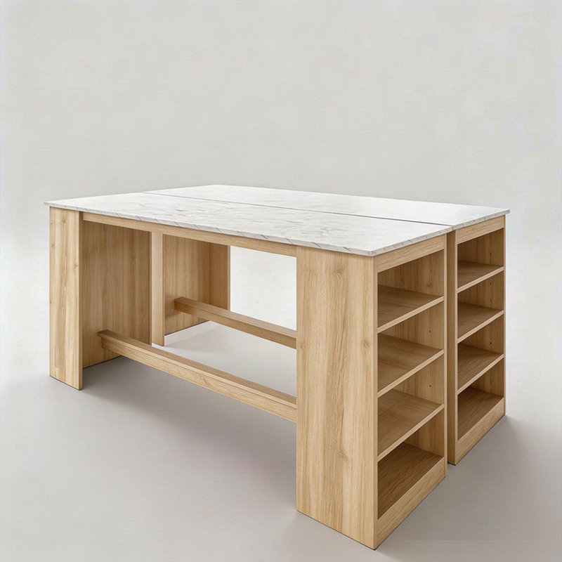 Winthrop 59'' W Multi-Use Kitchen Island Counter Height Table With Storage, Brown