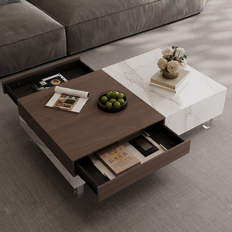 Table basse rectangulaire avec rangement en acrylique, 15.74" H x 59.05" L x 29.52" W, White/Brown