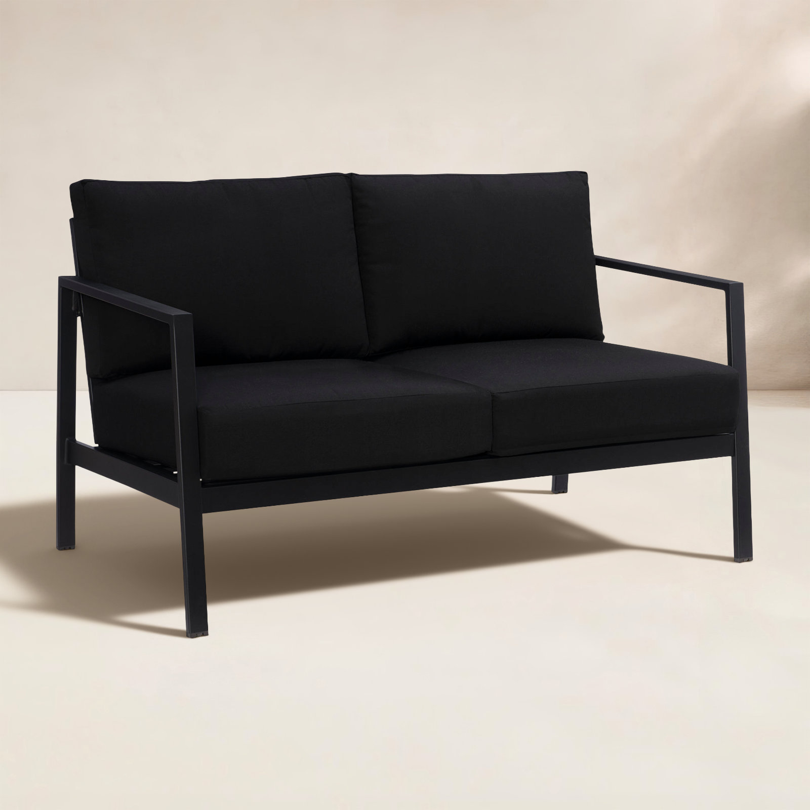 Armando 51" Sunbrella® Patio Loveseat, Black Sunbrella®, Black