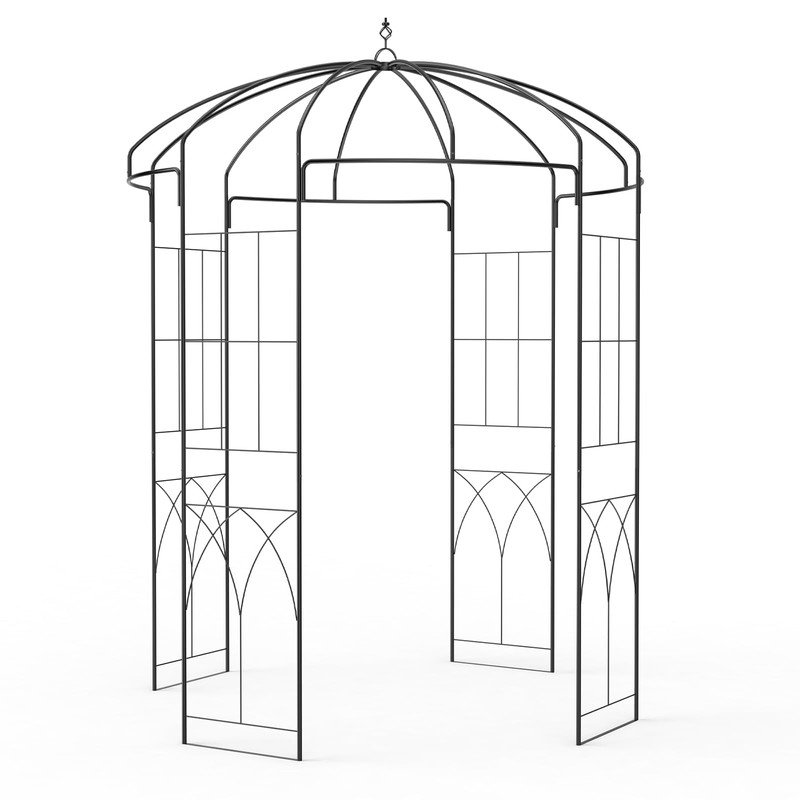 Pergola de jardin en métal noir - Arche de treillis d'extérieur en forme de cage à oiseaux de 270 cm pour plantes grimpantes, roses et vignes - Décoration de mariage, de patio et de jardin
