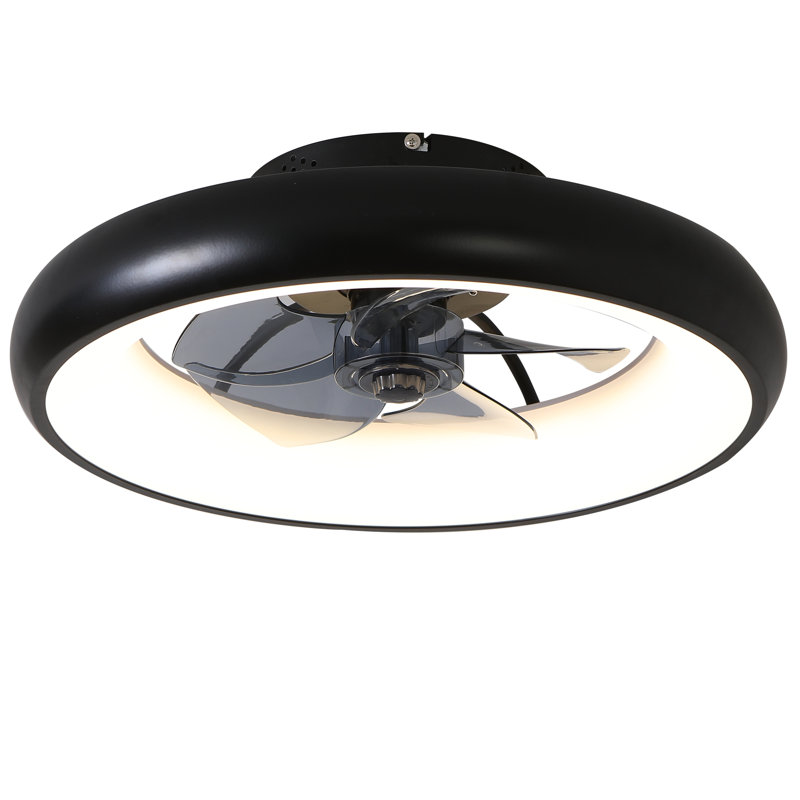  Flush Mount Ceiling Fan With Remote And Light, Black, Bladeless Ceiling Fan