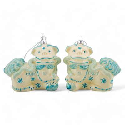 Pair of Foo Dogs Glass Ornament