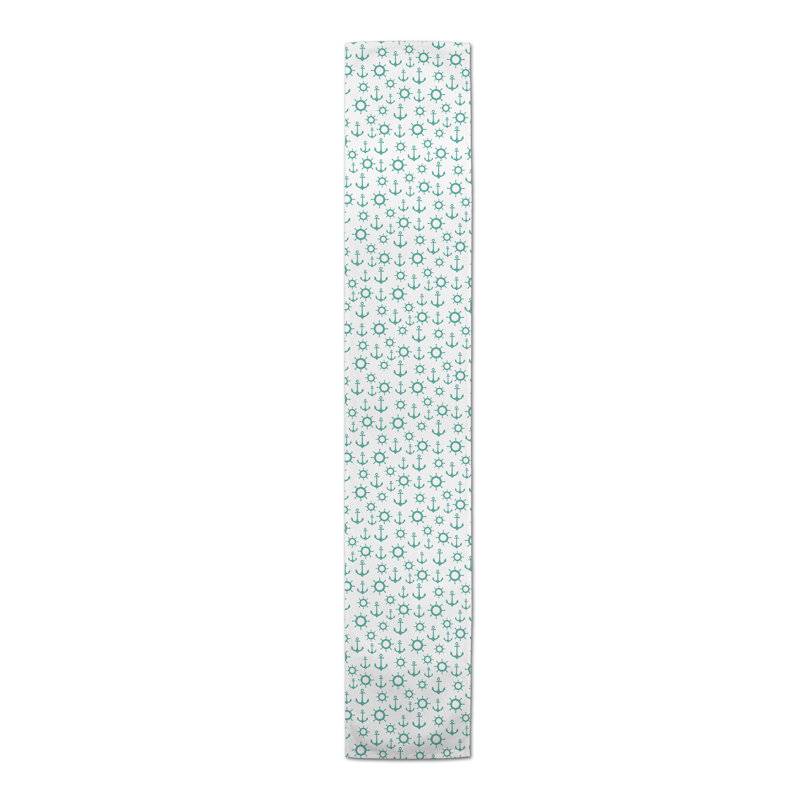 Chemin de table géométrique Mcintosh, L 90 po x l 16 po, Turquoise / blanc, Mckee géométrique