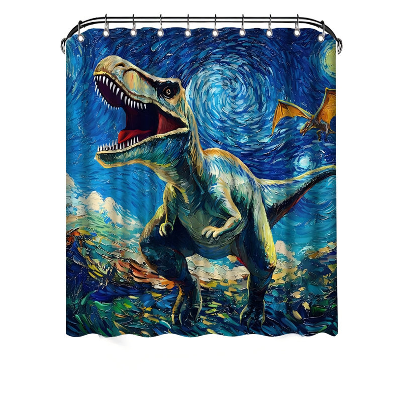 Rideau de douche T-Rex Dinosaur, 1 panneau (bleu et jaune)