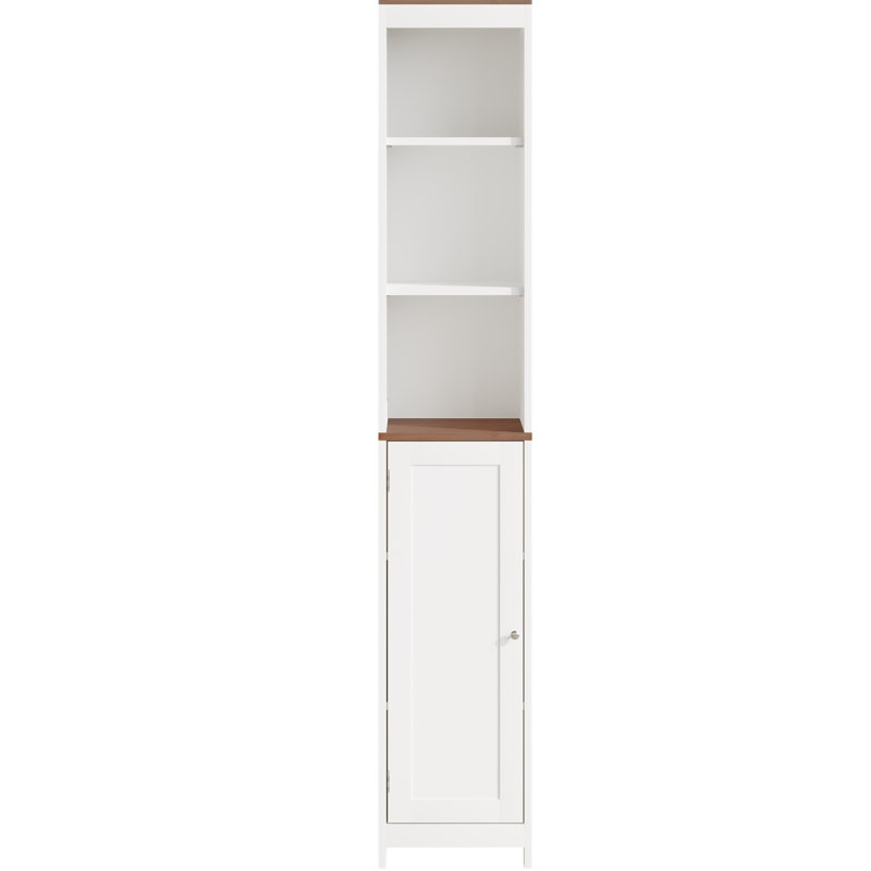 Tall Bathroom Linen Tower With Reversible Door, Freestanding Narrow Organizer, Open Shelves For Displaying Items, Adjustable Shelving Essentials White Storage Tight Corners, Quick Look,