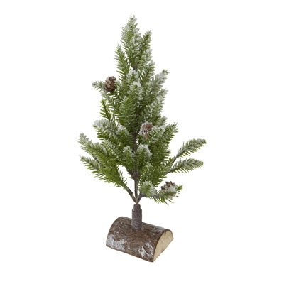 Arbre de Noël en PVC sur base en bois avec neige