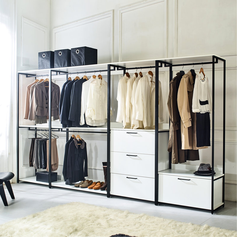 Walk In Closet With Metal Structure And Upgraded Deep Storage - To Stains, Scratches, Water Heat, E0 Graded Board White Extra Space, Powder Coated, & Heat , Stain Scratch