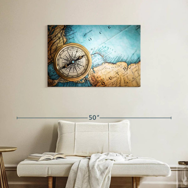 Aletra Compass On Map, 24" H x 36" W