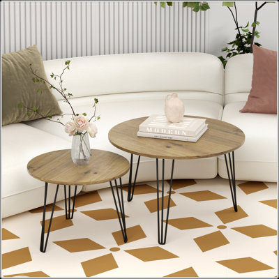 Ensemble de tables basses gigognes 27,56 po, plateau circulaire en bois pour des meubles polyvalents et peu encombrants
