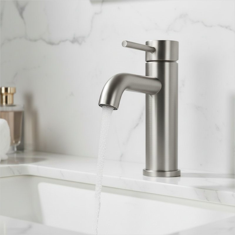 Robinet de salle de bain en nickel brossé, bonde escamotable et poignée simple, fabrication en métal, Nickel brossé