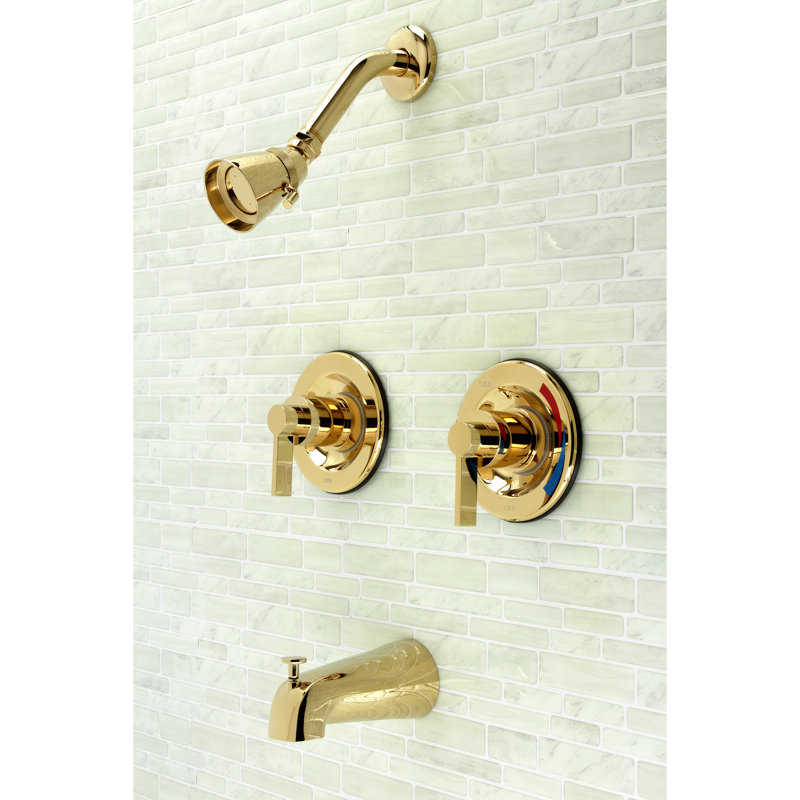 Kingston Brass NuvoFusion Double-Handle Pressure Balanced Tub and Shower Faucet, Polished Brass