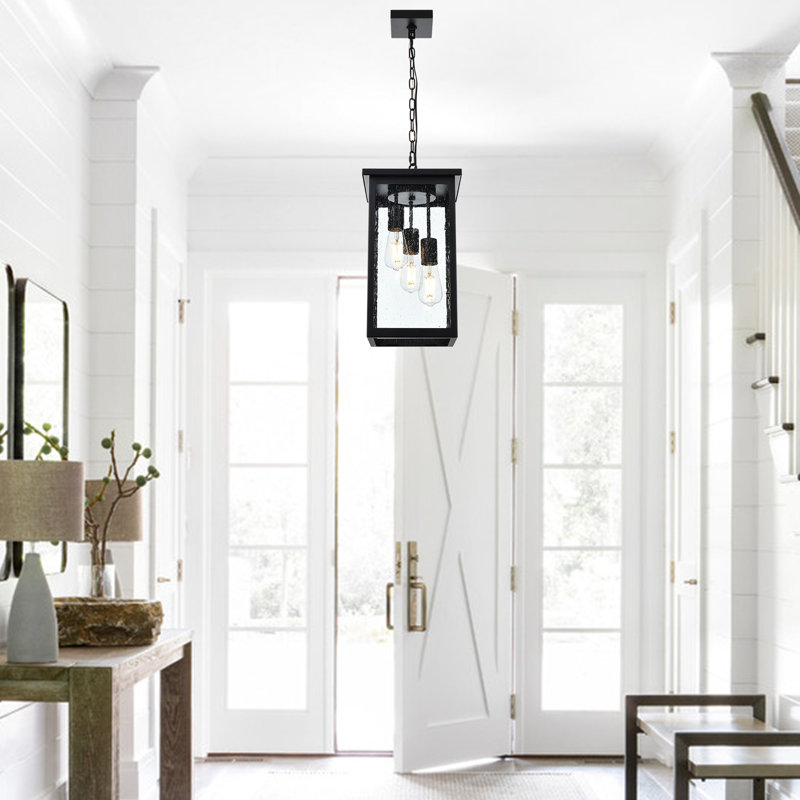 Hannover 3 - Light Outdoor Hanging Lantern, Matte Black, Seeded Glass