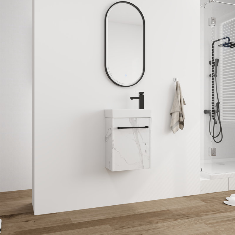 16'' Single Bathroom Vanity with Ceramic Top, Carrara White