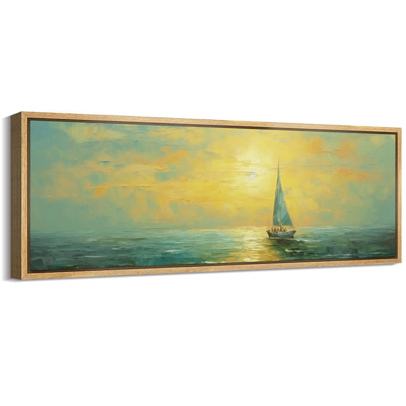«Coastal Beach Golden Sail Sunset Ocean Voyage Vintage Inspired», reproduction d'art sur toile, H 20 po x l 60 po, Naturel