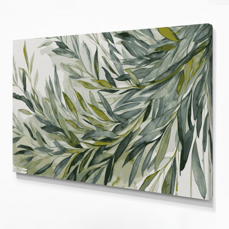 Botanical Olive Branches Brown Canvas Wall Art, 20" H x 24" W