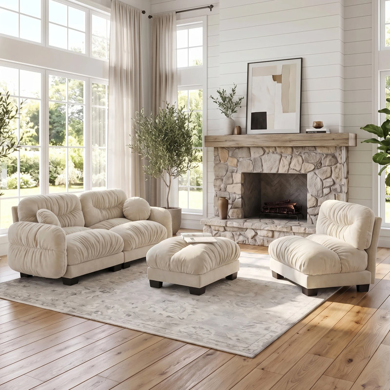 Canapé d'angle modulaire Cloud de 295 cm (116,1 po), canapé 3 places en forme de L en tissu chenille haut de gamme avec pouf amovible, canapé surdimensionné en peluche rembourrée pour petit salon d'appartement