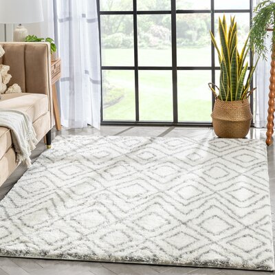 Well Woven Celeste Lagos Tribal Diamond Pattern Shag Ivory Thick Area Rug -  CE-52-4