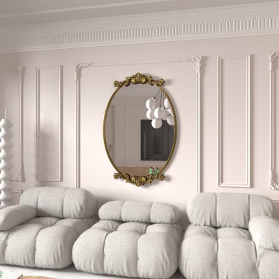 Dieudson Oval Aluminum Alloy Baroque Wall Mirror