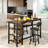 Bar Table Set For 2 With 4 Storage Shelves, 47" Industrial Breakfast Table And 2 Upholstered  Counter Stools W/ Backrest And Footrest, 3-Piece Dining Set For 2, Space Saving Bar Height Table And Chairs For Kitchen,Dining Room, Living Room, Studio, Pub-359164904-359164905