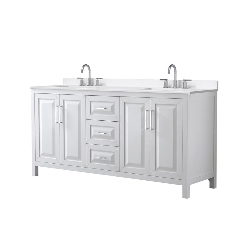 Daria 72'' W Vanity, Polished Chrome, White, White Quartz