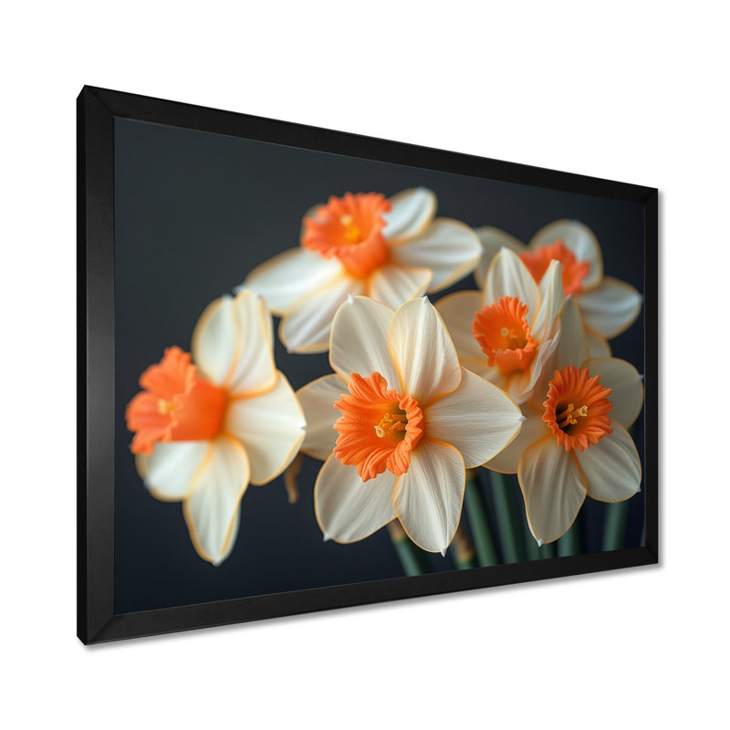 Jaune jaune orange tournesol sourire jonquilles - jonquilles murales salon, Cadre simple noir, H 12 po x l 20 po