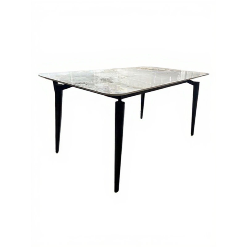 Table en pierre brillante avec pieds noirs, table en pierre frittée, table de salle à manger pour 6 à 8 personnes