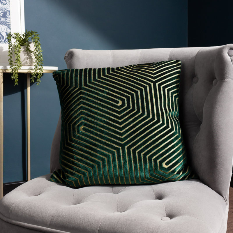 Evoke Geometric Square Cushion, Green