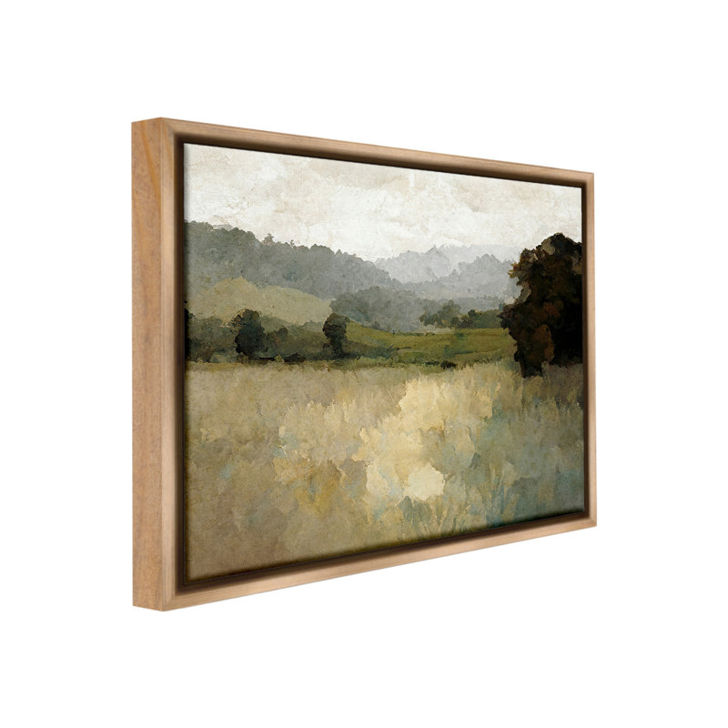 Décoration murale « Paysage impressionniste vert » par Gina Kelly, H 17 po x l 21 po, Cadre flottant orme Montalcino