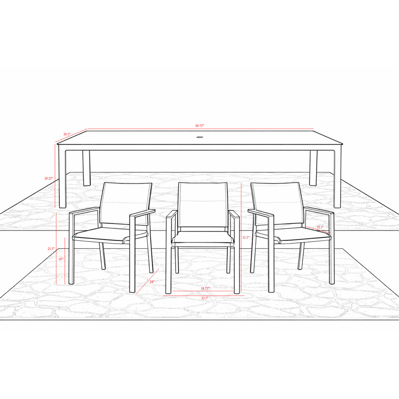 Ensemble de salle à manger d'extérieur blanc en aluminium 7 pièces Thompkins, 7 pièces : table, 6 chaises