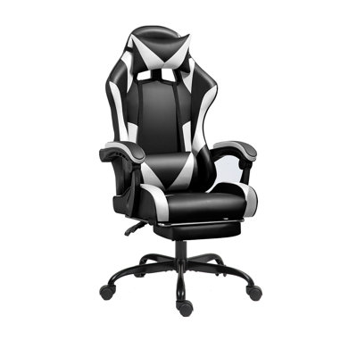 Radelldar Adjustable Reclining Ergonomic Faux Leather Swiveling PC & Racing Game Chair with Footrest