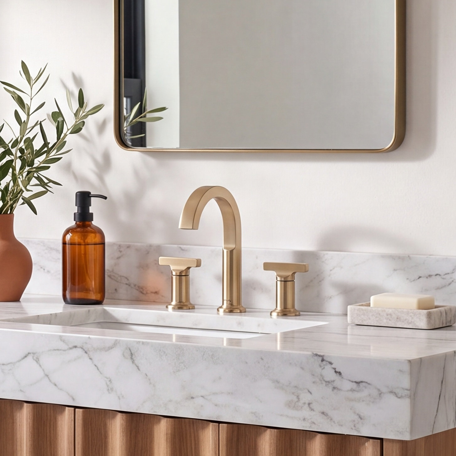 Tetra Widespread Bathroom Faucet with Drain, Champagne Bronze