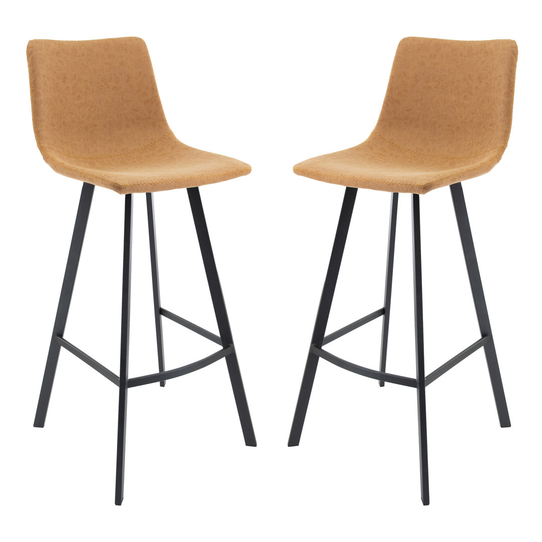 Hammett Modern Upholstered Leather Bar Stool With Iron Legs & Footrest Corrigan Studio® 