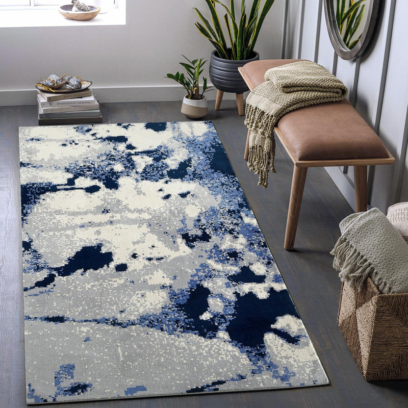 Grand tapis d'intérieur doux et lavable bleu, Rectangle 8 pi x 10 pi