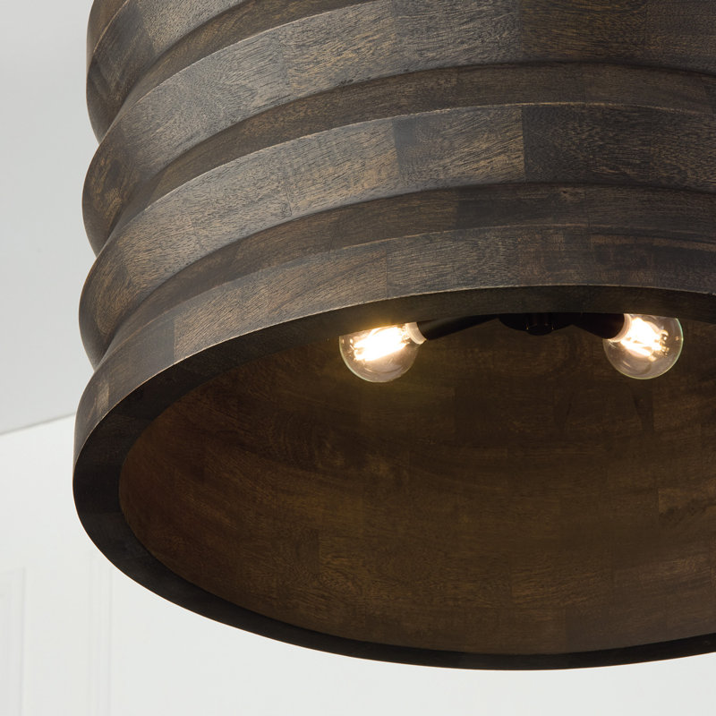 22" W x 12" H 1-Light Pendant in Matte Black and Handcrafted Mango Wood in Espresso Stain