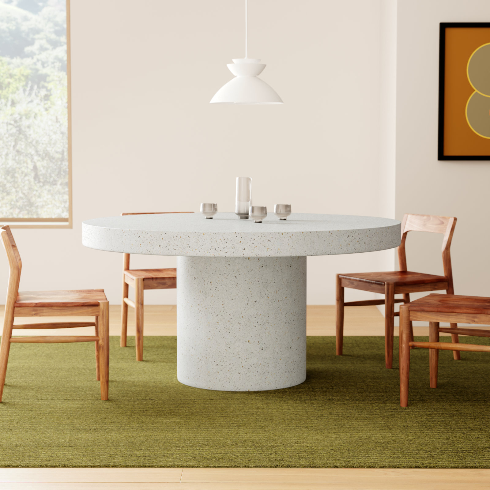 Kareen Concrete Dining Table, 60" Round  , Ivory Terrazzo, Dining Table (30.25" Height)