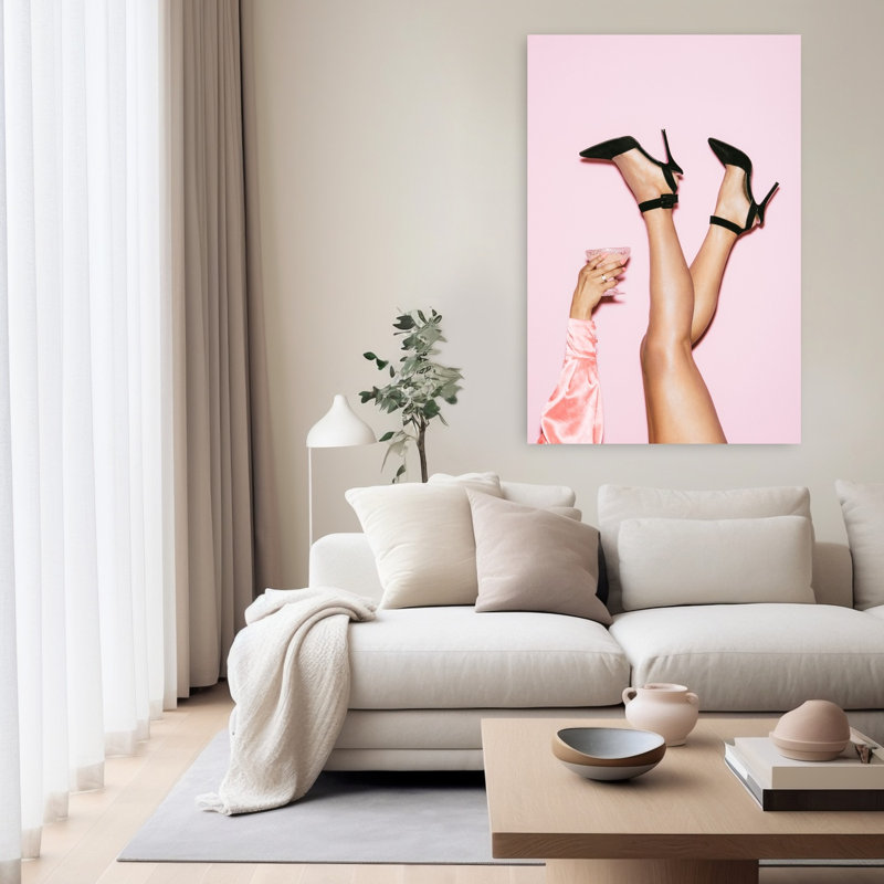 «Pink Heels Celebration Elegant Playful Vibrant», art mural, H 60 po x l 40 po
