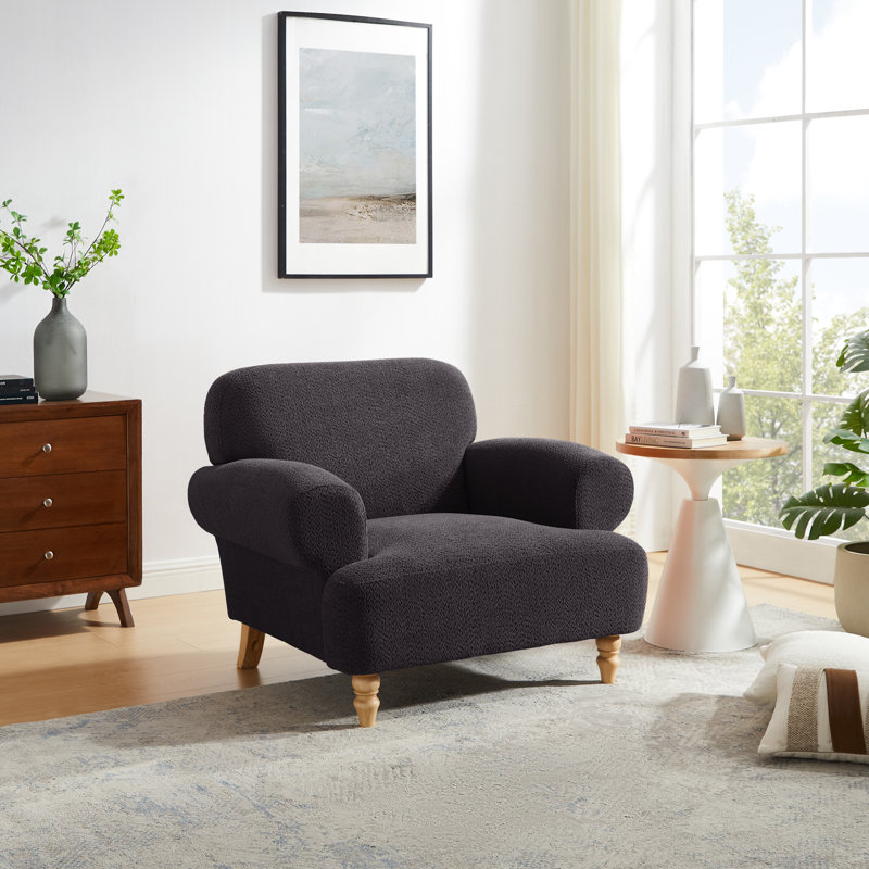 Piasa Mid-Century Modern Chenille Armchair - 41.75" Upholstered Lounge Chair for Living Room, Gray Polyester