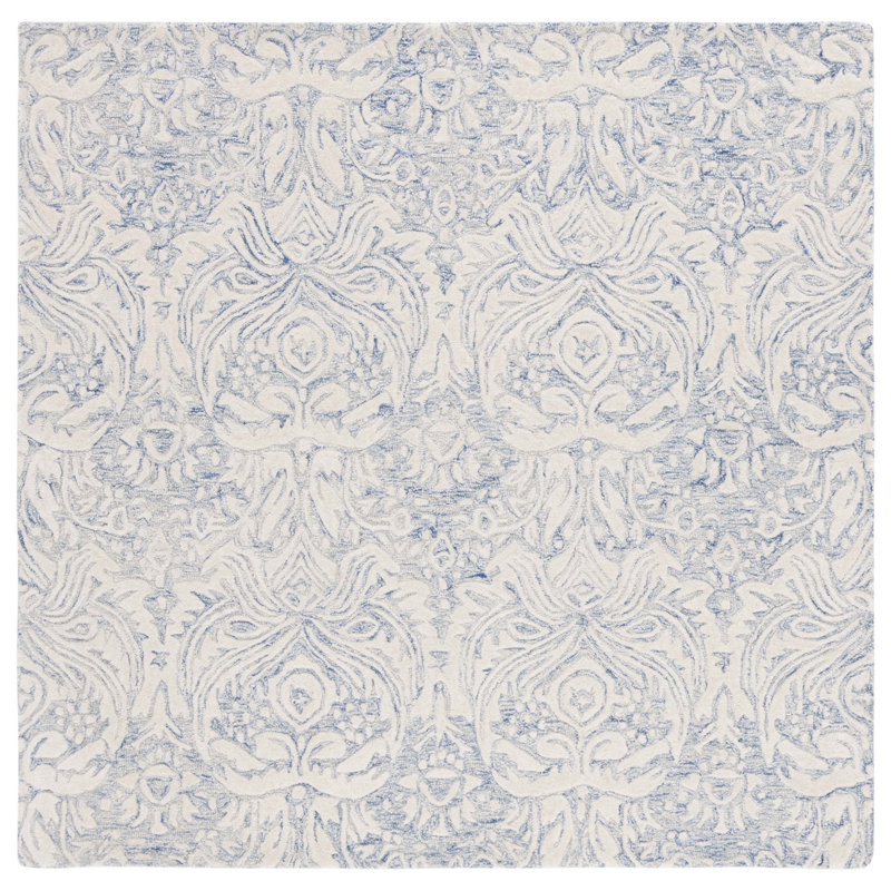 Elilah Hand Tufted Wool And Cotton With Latex Damask Rug, Square 6'