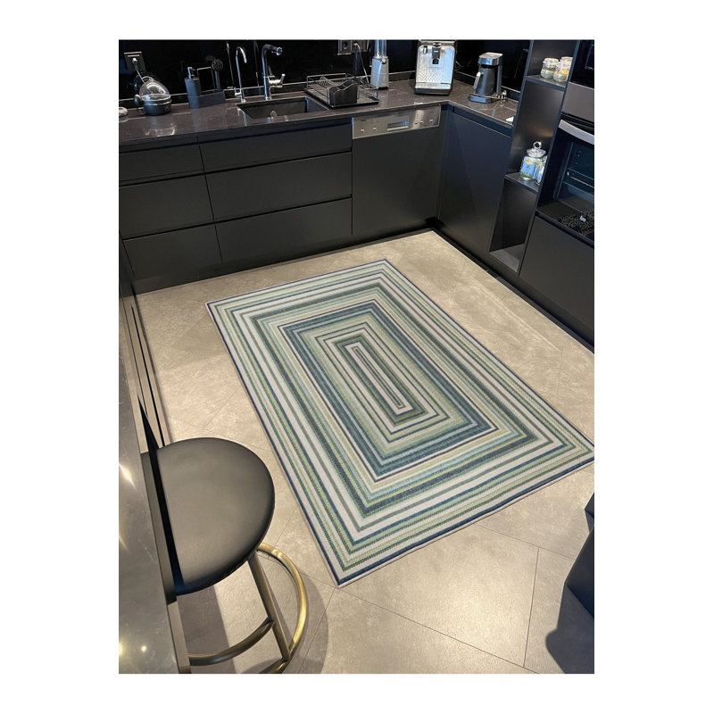 Tapis lavable vert à motif géométrique, Tapis de couloir 2 pi 6 po x 9 pi 10 po inclus
