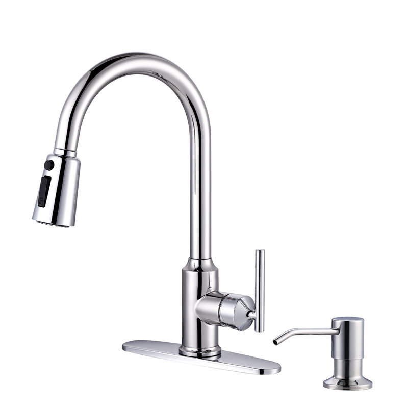 Polished Chrome Stainless Steel Pull Down Kitchen Faucet with Soap Dispenser