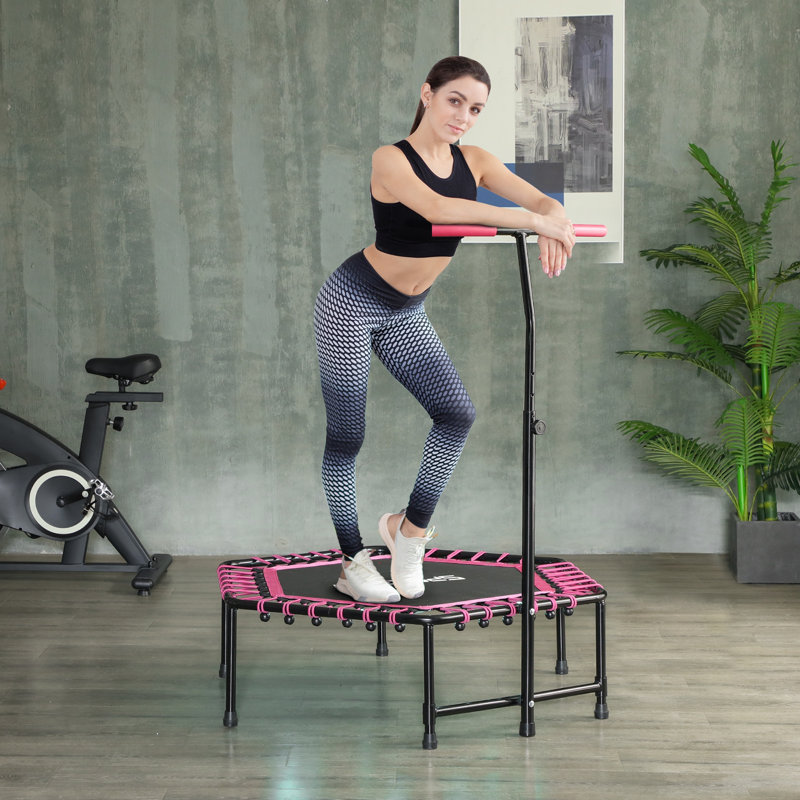 Metro Lane ft Hexagon Fitness Trampoline with Handlebar, Pink/Black