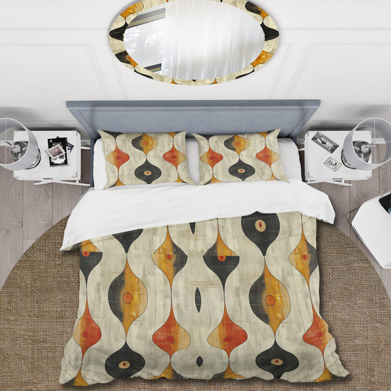 Ensemble de housse de couette orange et jaune quadrilobe Elegance - Mid-Century