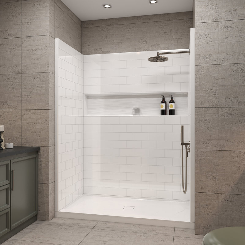 60 po x 32 po. Base de plateau de douche à drain central à seuil simple en blanc, Center