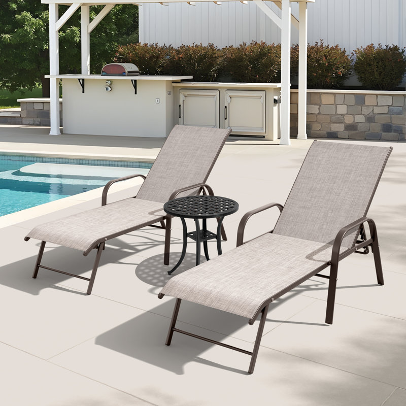 Aluminum Outdoor Chaise Lounge with Round Table, Beige