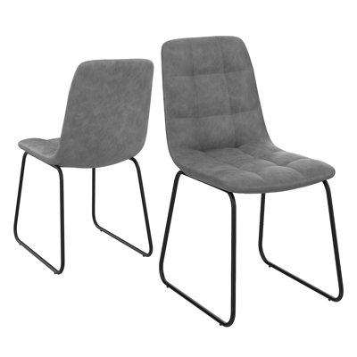 Dining Side Chairs with Faux Leather Seat and Black Metal Base,Upholstered Chairs Set of 2