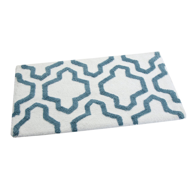 Marvela Cotton Bath Rug, 34" x 21", White / New Blue