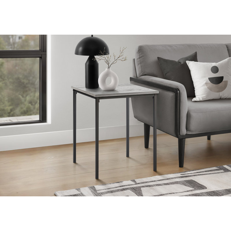 Accent Table, 22" H, Side Table, End, Small, Nightstand, Square, Bedroom, Living Room, Grey Laminate, Black Metal, Contemporary, Modern