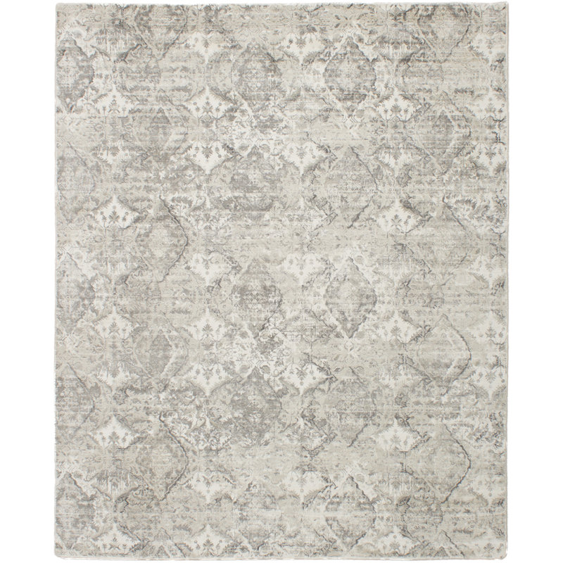 Tapis gris clair en soie tissé à plat à la main Alexandra, Rectangle 8 pi x 10 pi