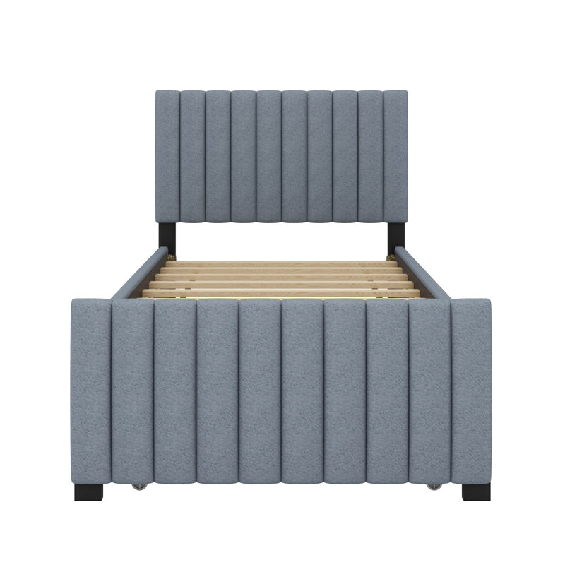 Lit plateforme simple avec revêtement en velours de luxe et lit gigogne compact, Gris