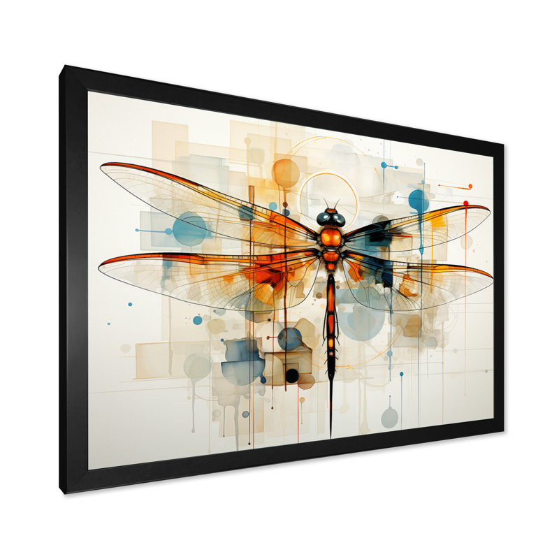 Libellule en teck vol éthéré géométrique - Libellule, art mural, Cadre simple noir, H 16 po x l 32 po x P 1 po